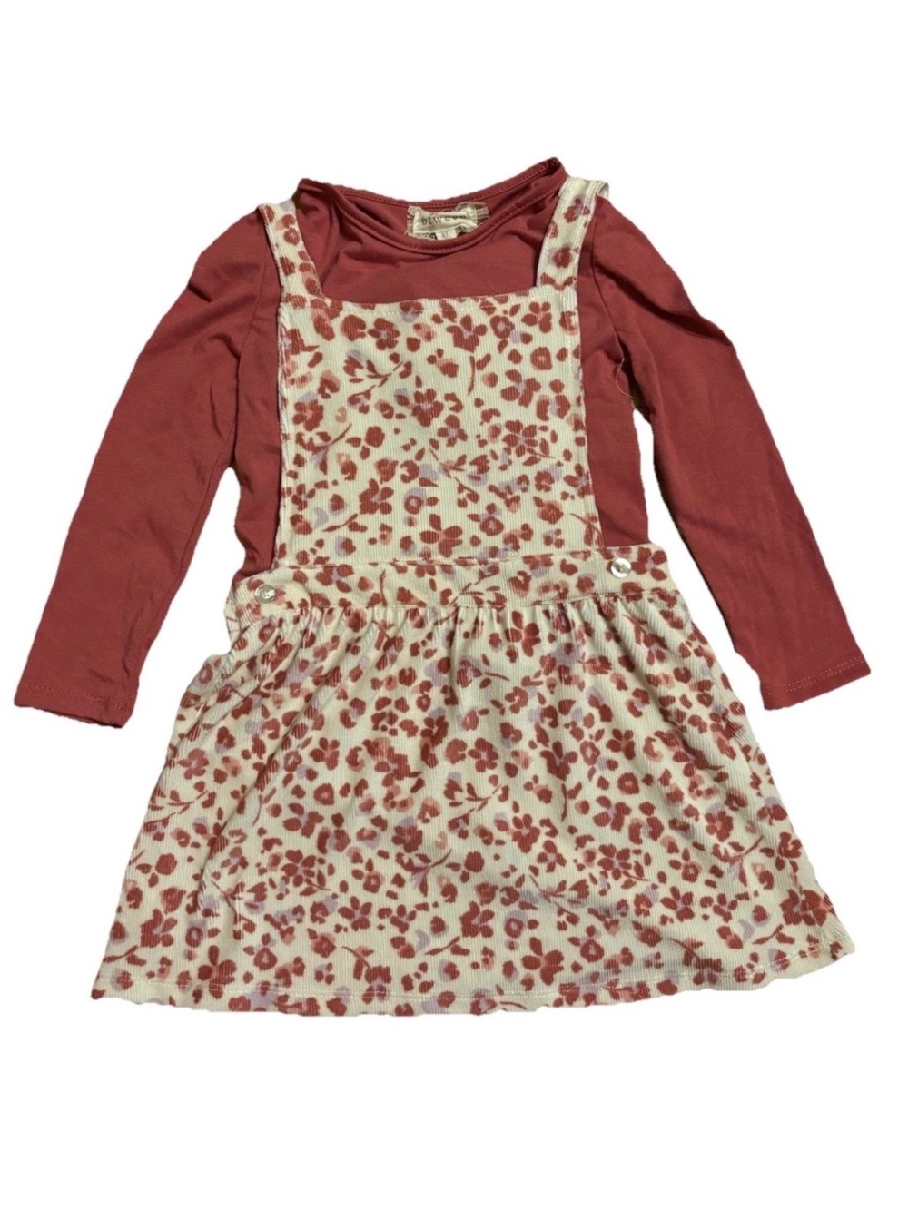 Btween Little Girls Floral Dress with Long Sleeve Top & Hair Clips - Size 4